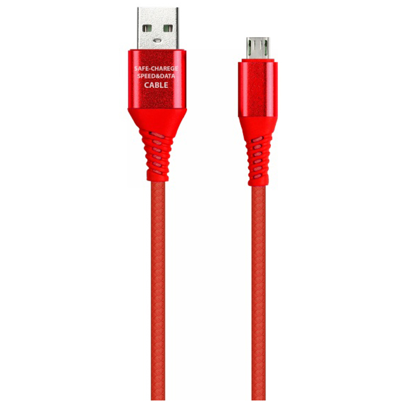 Кабель Smartbuy Gear, USB2.0 (A) - microUSB (B), в резиновой оплетке, 2A output, 1м, красный iK-12ER