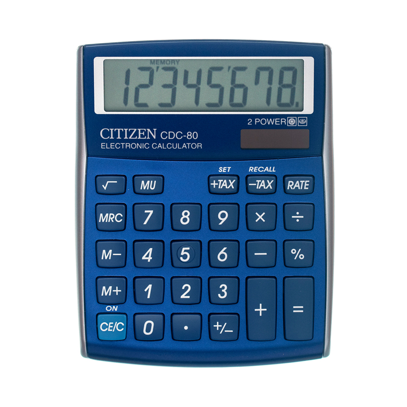 Калькулятор настольный Citizen CDC-80BLWB, 8 разрядов, двойное питание, 109*135*25мм, синий CDC-80BLWB