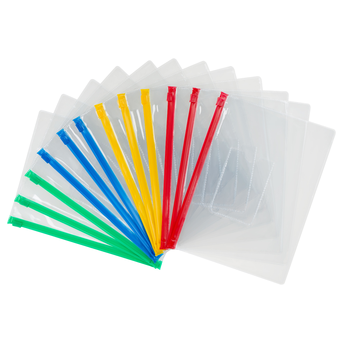 Папка-конверт на zip-молнии СТАММ В5, ПВХ, 120мкм, прозрачная, цветная молния, карман, ассорти ММ-323141