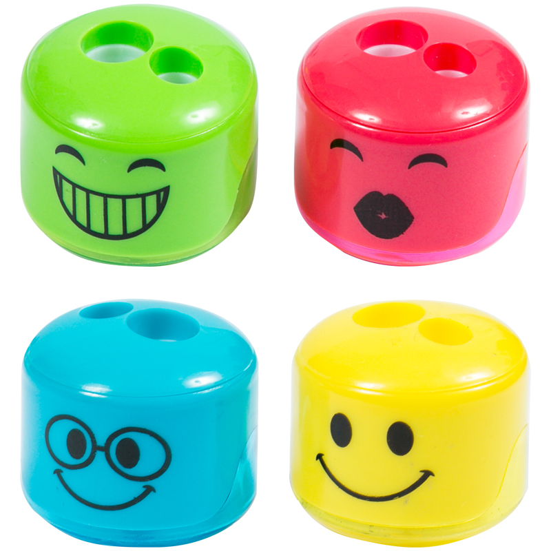 Точилка пластиковая ArtSpace "Смайлик" 2 отверстия, контейнер, ассорти SH_19194