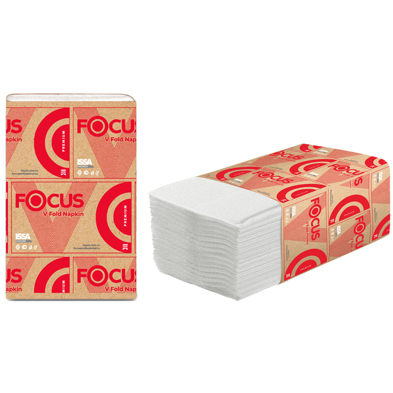 Салфетки бумажные диспенсерные Focus Premium(N4) (V-сл), 2-слойные, 200л/пач. 16,8*23см, белые 50499