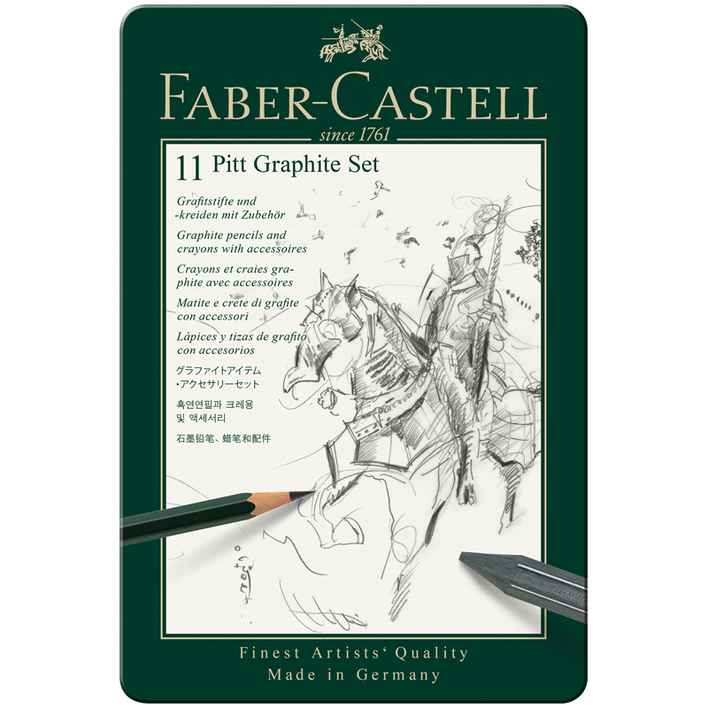Набор карандашей ч/г Faber-Castell "Pitt Graphite", 11 предметов, заточен., метал. кор. (112972)