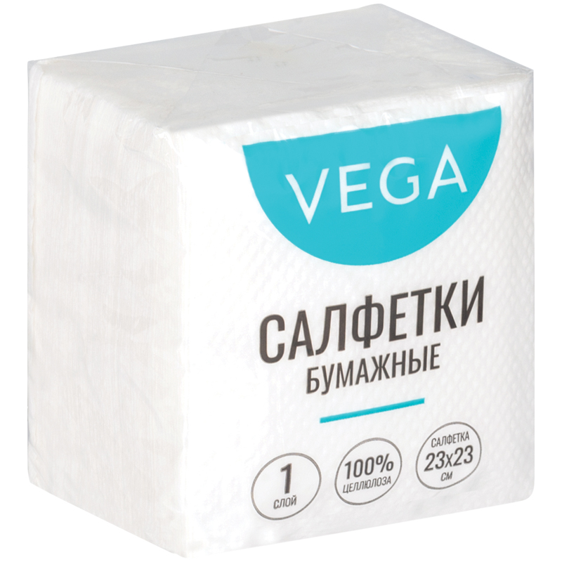 Салфетки бумажные Vega 1 слойн., 23*23см, белые, 80шт 315615