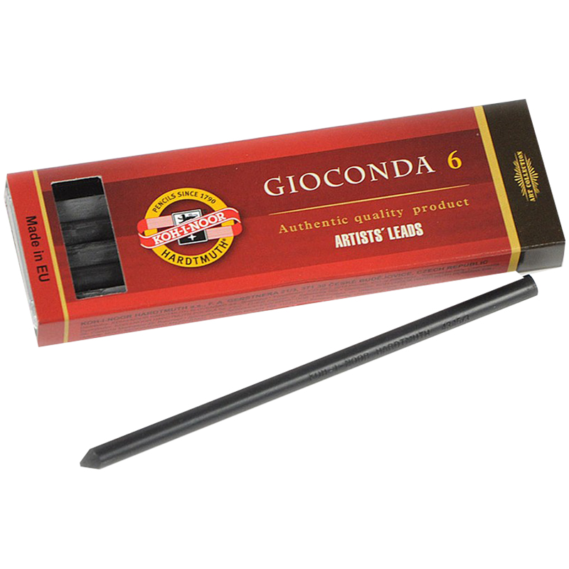 Грифели для цанговых карандашей Koh-I-Noor "Gioconda", 4B, 5,6мм, 6шт., круглый, пластиковый короб (