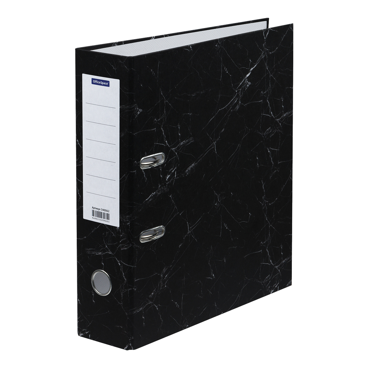 Папка-регистратор OfficeSpace 80мм, мрамор, черная 340062