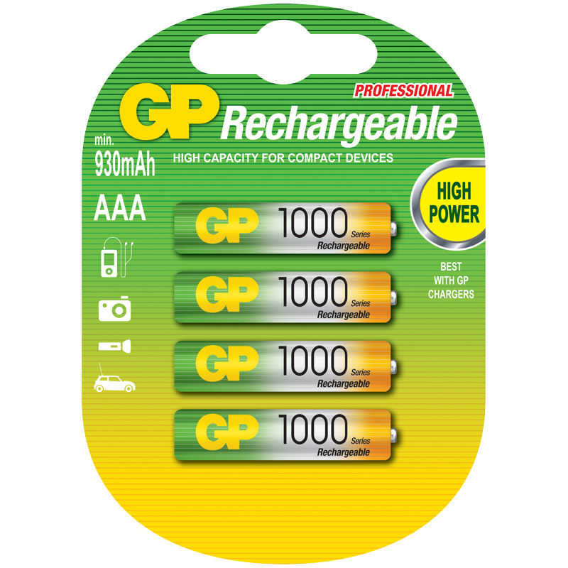 Аккумулятор GP AAA (HR03) 1000mAh 4BL GP 100AAAHC-2DECRC4
