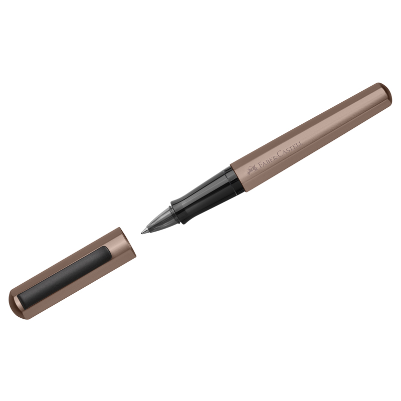 Ручка-роллер Faber-Castell "Hexo" черная, 0,7мм, шестигран., бронзовый корпус, инд. карт. упаковка (