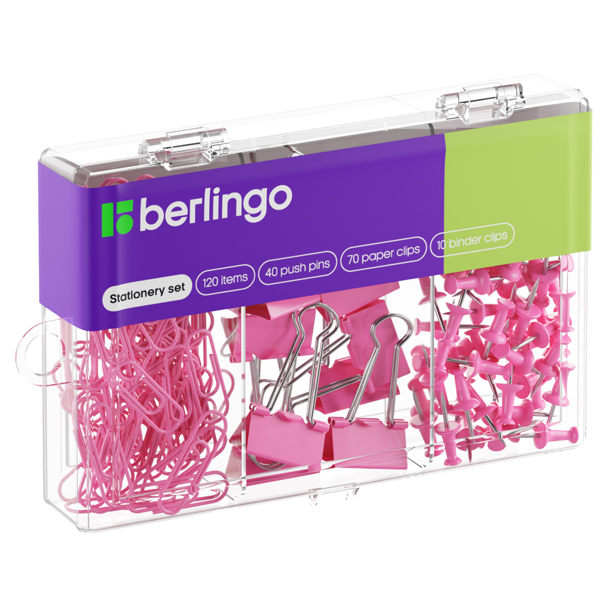 Набор мелкоофисных принадлежностей Berlingo, 120 предметов, розовый, пластиковая упаковка Mcn_12000c