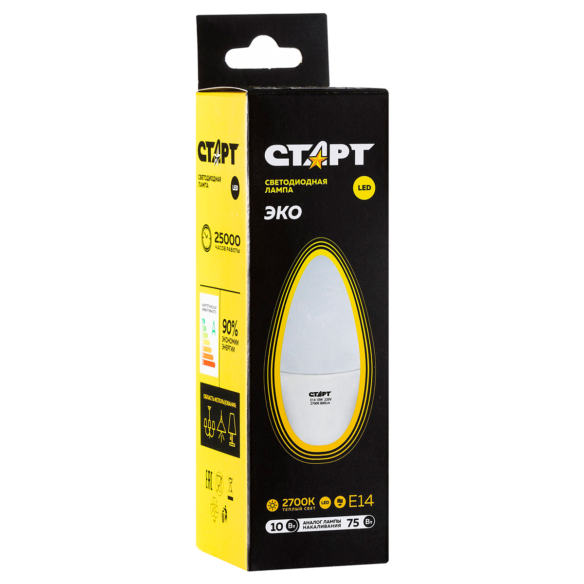 Лампа светодиодная Старт LED, серия "WS" 10W30, тип С "свеча", E14, 2700К, теплый свет, 25000ч 17276