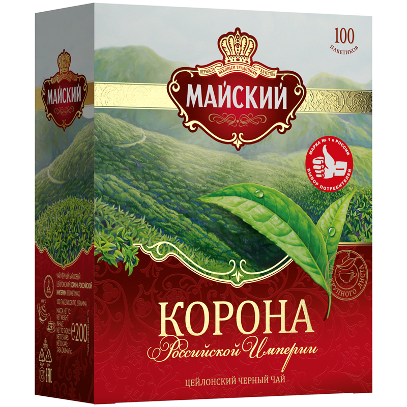 Чай Майский "Корона Российской Империи", черный, 100 пакетиков по 2г 113159