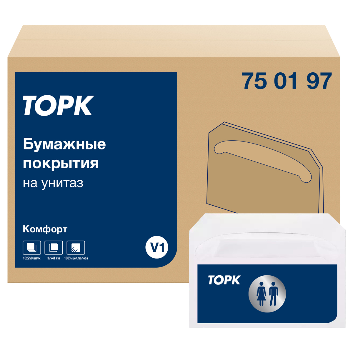 Одноразовые бумажные покрытия на унитаз Tork "Advanced" (V1), 250шт, белые 750197