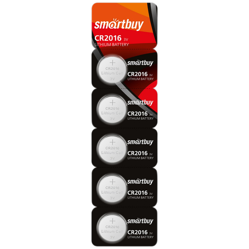Батарейка SmartBuy CR2016 литиевая, BC5 SBBL-2016-5B