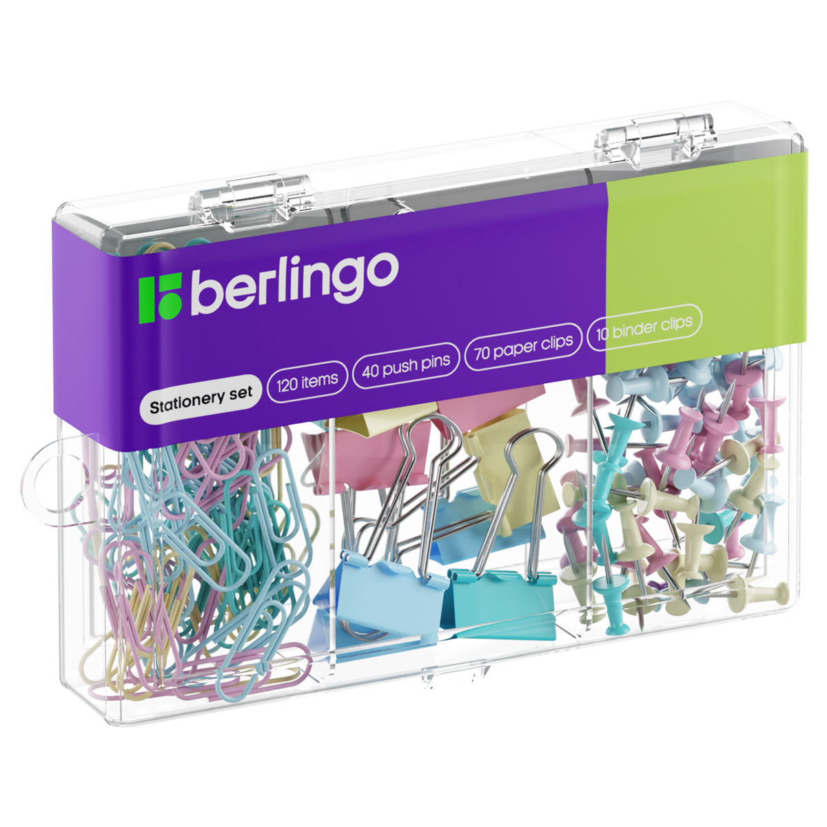 Набор мелкоофисных принадлежностей Berlingo, 120 предметов, ассорти пастель, пластиковая упаковка Mcn_12000e