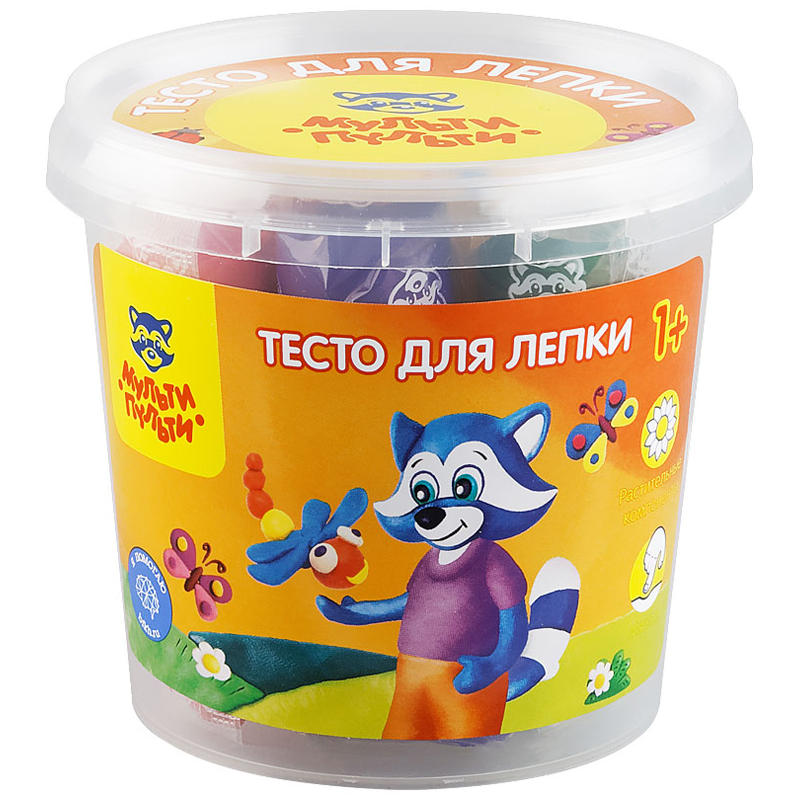 Тесто для лепки Мульти-Пульти "Енот в деревне", 07 цветов*30г, пластиковый стакан ТЛ_12208