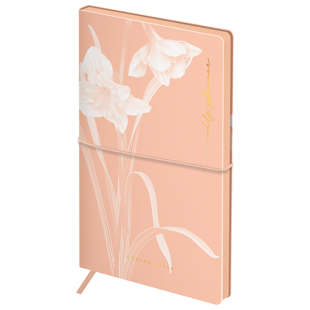 Еженедельник недатированный, 100*170мм, 64л., мягкий переплет, кожзам, Greenwich Line "Floret. Peach fuzz", с резинкой Wu_60059