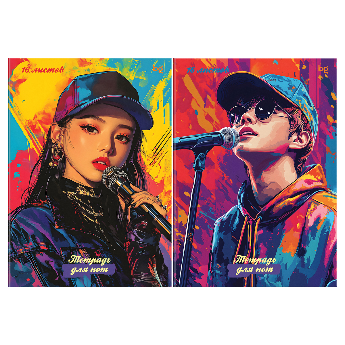 Тетрадь для нот 16л., А4, на скрепке BG "K-pop", глянцевая ламинация, (вертик.) ТН4ск16_лг 57823