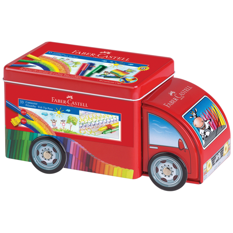Набор для рисования Faber-Castell "Connector Truck" 33 фломастера+10 клипс, металлическая коробка 155533