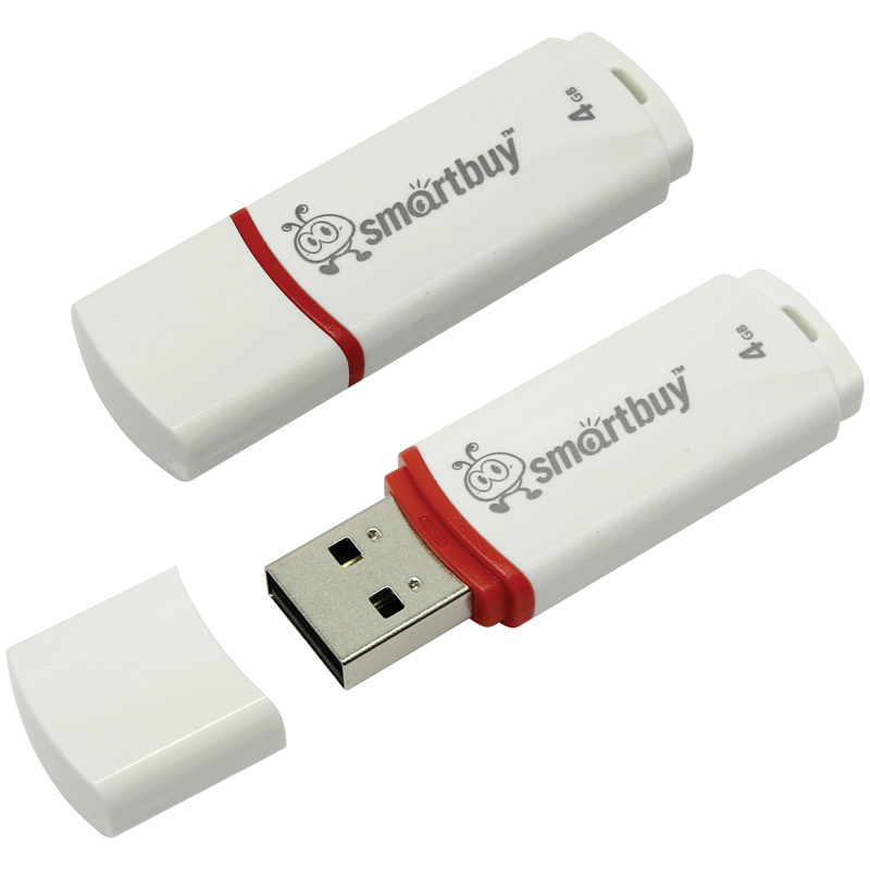 Память Smart Buy "Crown"   4GB, USB 2.0 Flash Drive, белый SB4GBCRW-W