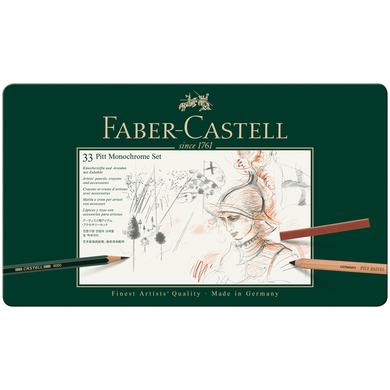 Набор художественных изделий Faber-Castell "Pitt Monochrome", 33 предмета, метал. кор. 112977