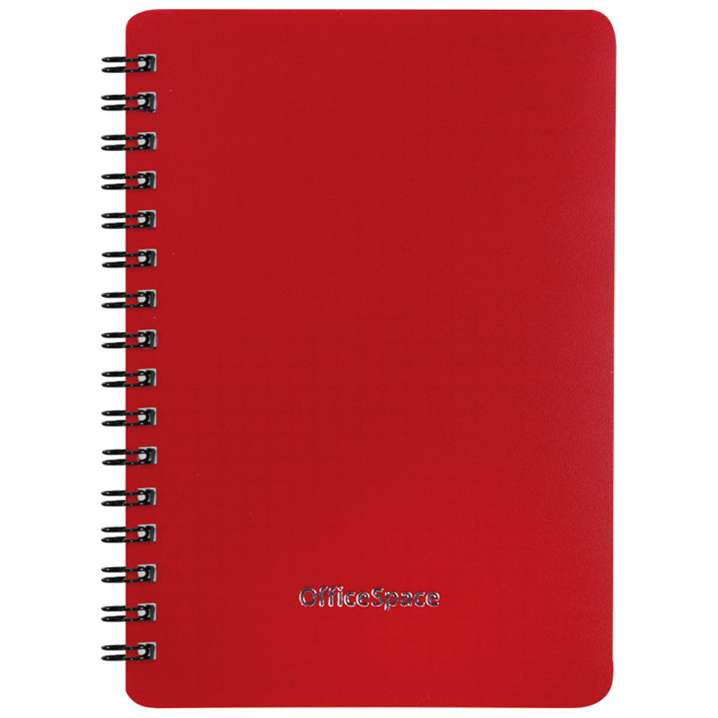 Записная книжка А6 60л. на гребне OfficeSpace "Base", красная пластиковая обложка Зк6к60грП_35423