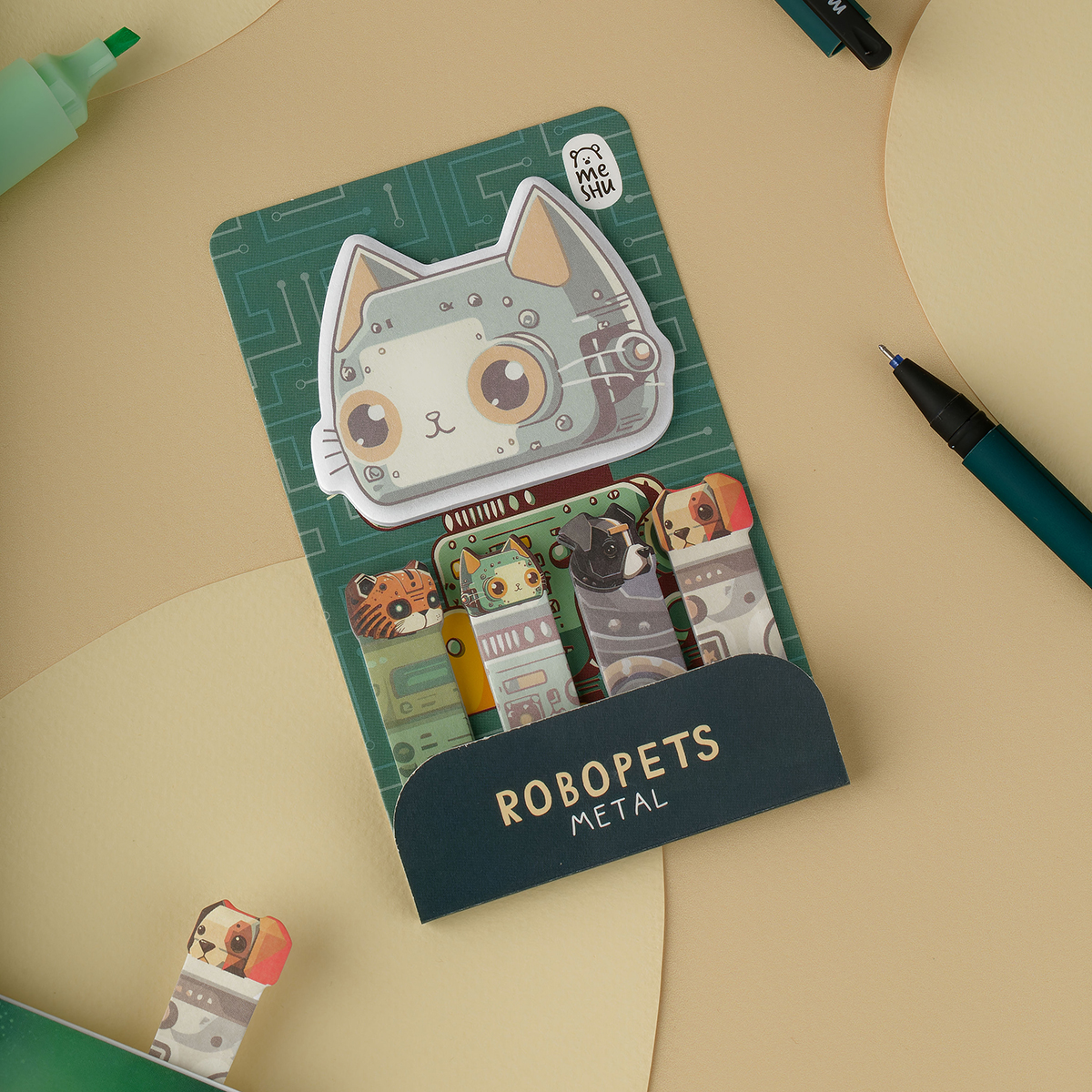 Флажки-закладки и самоклеящиеся блоки в наборе MESHU "Robopets metal", 20л., европодвес MS_54263