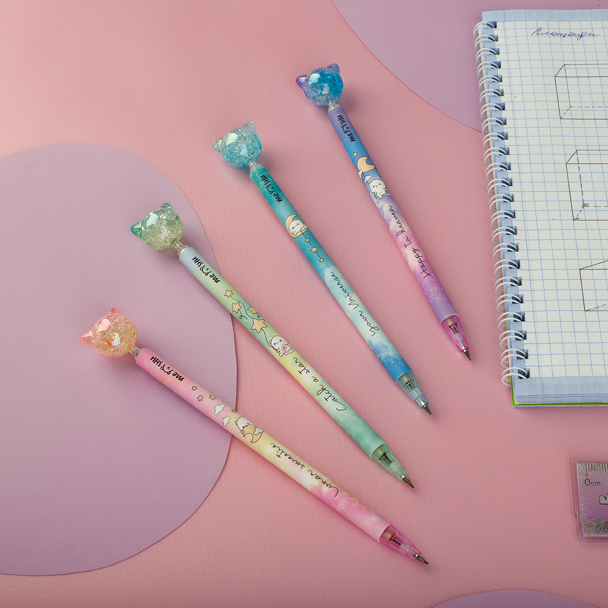 Карандаш механический MESHU "Cute Cats", печать на корпусе, 0,7мм, софт-тач, ассорти, с топпером MS_52369