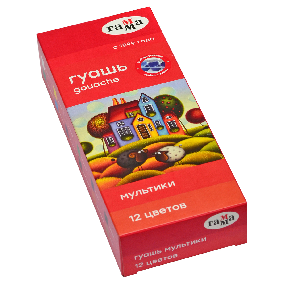 Гуашь Гамма "Мультики", 12 цветов, 15мл, блок-тара, картон. упак. 100222-12