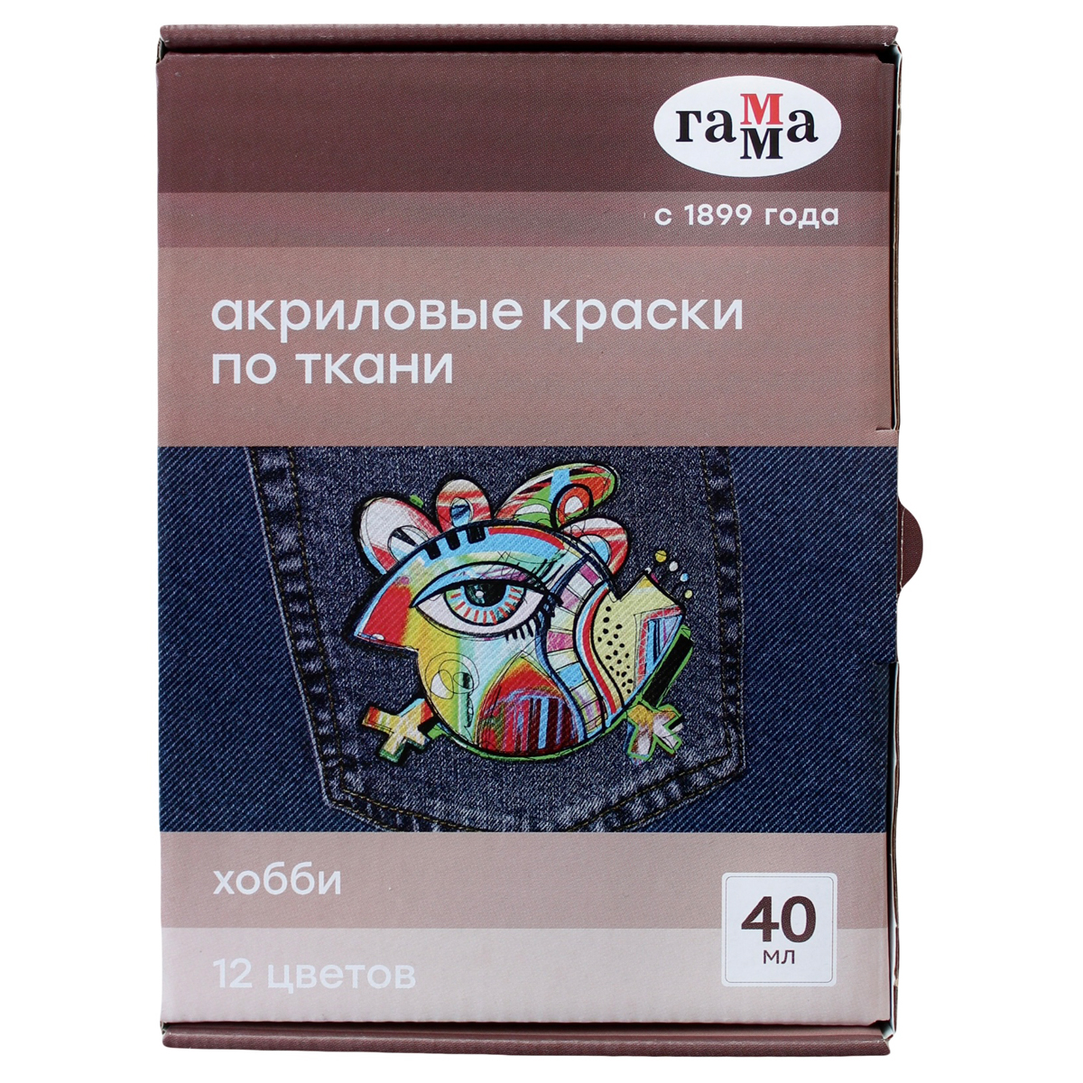 Краски по ткани акриловые Гамма "Хобби", 12цв, 40мл, картон.упак. 100714