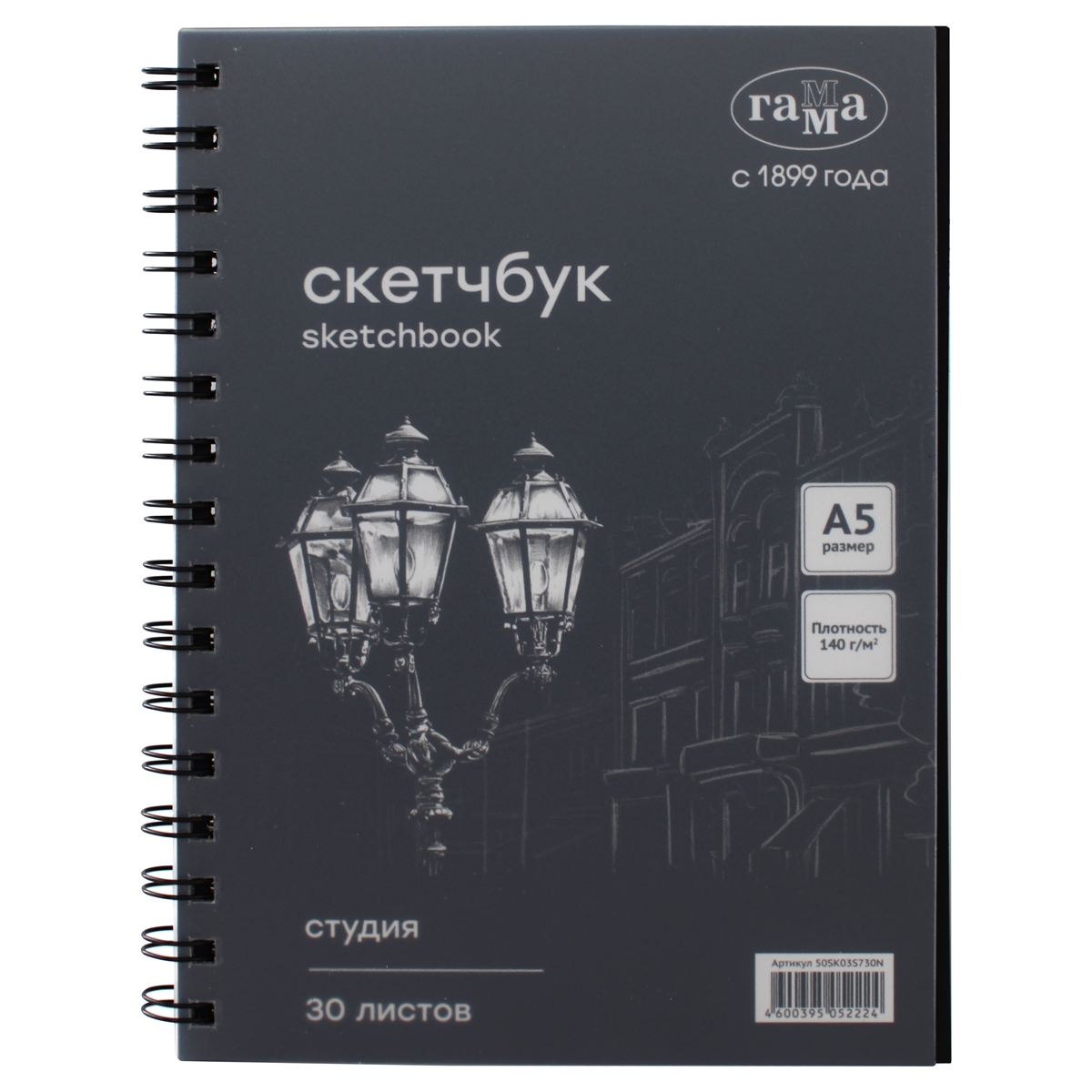 Альбом для графики, 30л., А5, на спирали Гамма "Студия", черный, 140г/м3 50SK03S730N