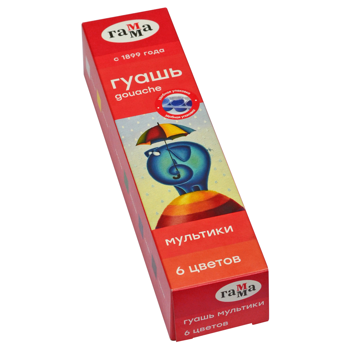 Гуашь Гамма "Мультики", 06 цветов, 15мл, блок-тара, картон. упак. 100222-6