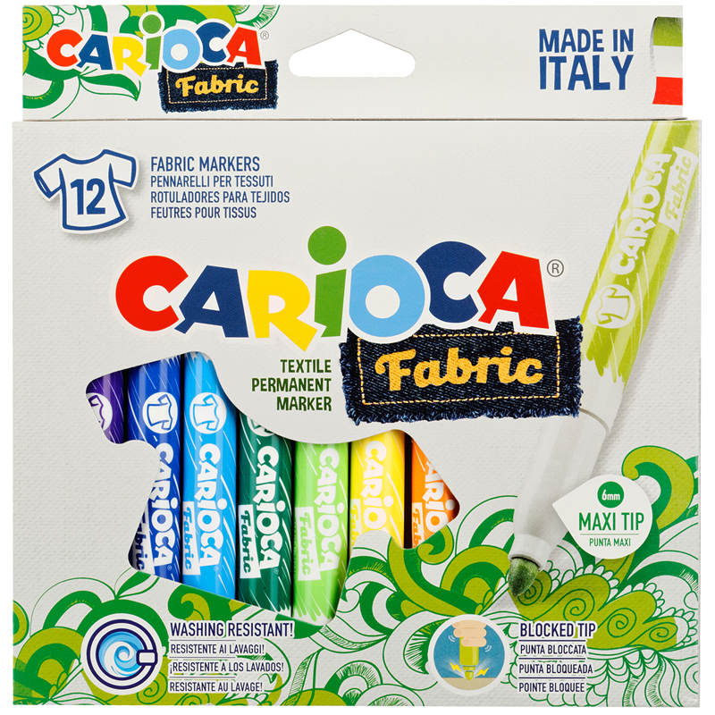 Набор фломастеров для ткани Carioca "Fabric Liner" 12цв., картон. уп., европодвес 40957